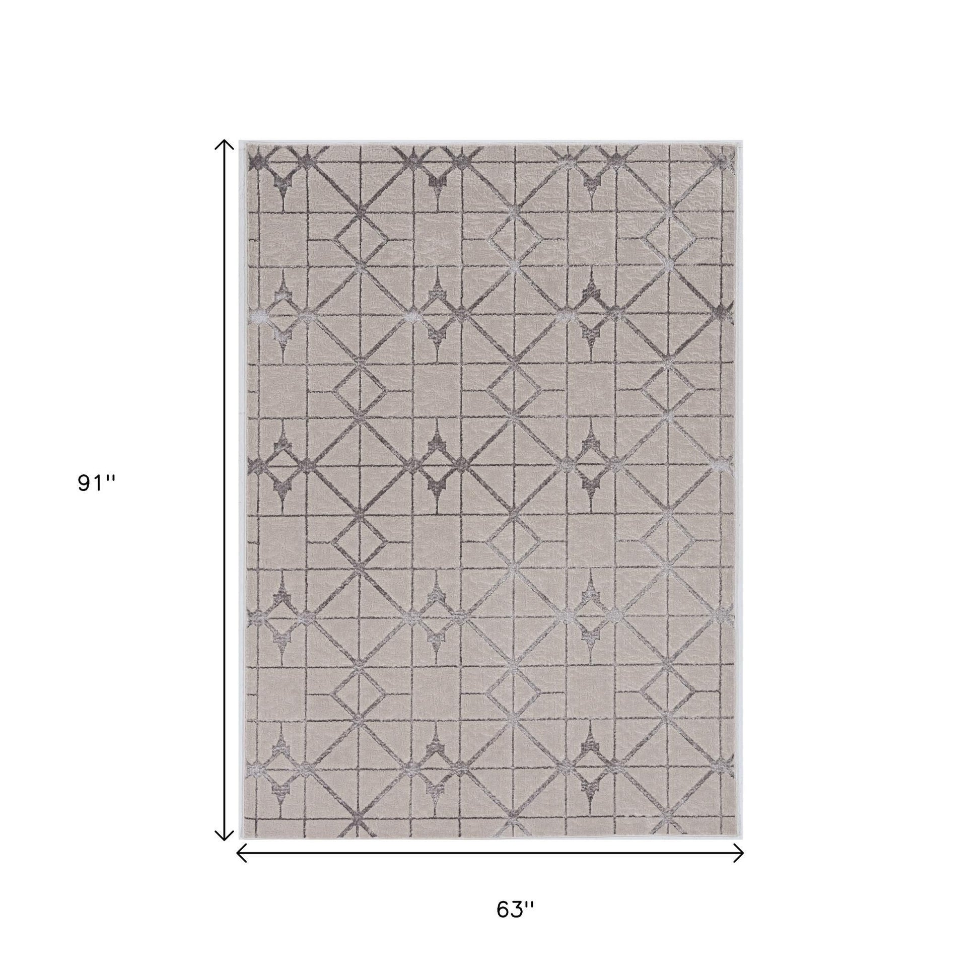 3' X 5' Ivory And Brown Geometric Area Rug-Area Rugs-DECOROLALA