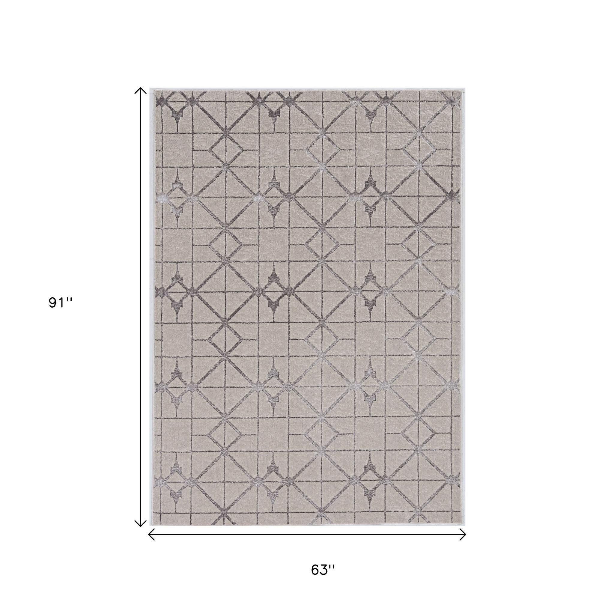 3' X 5' Ivory And Brown Geometric Area Rug-Area Rugs-DECOROLALA
