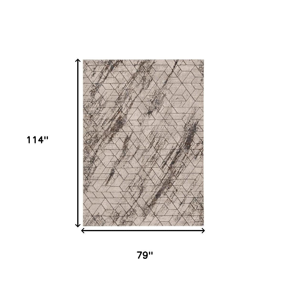 3' X 5' Ivory And Brown Geometric Area Rug-Area Rugs-DECOROLALA