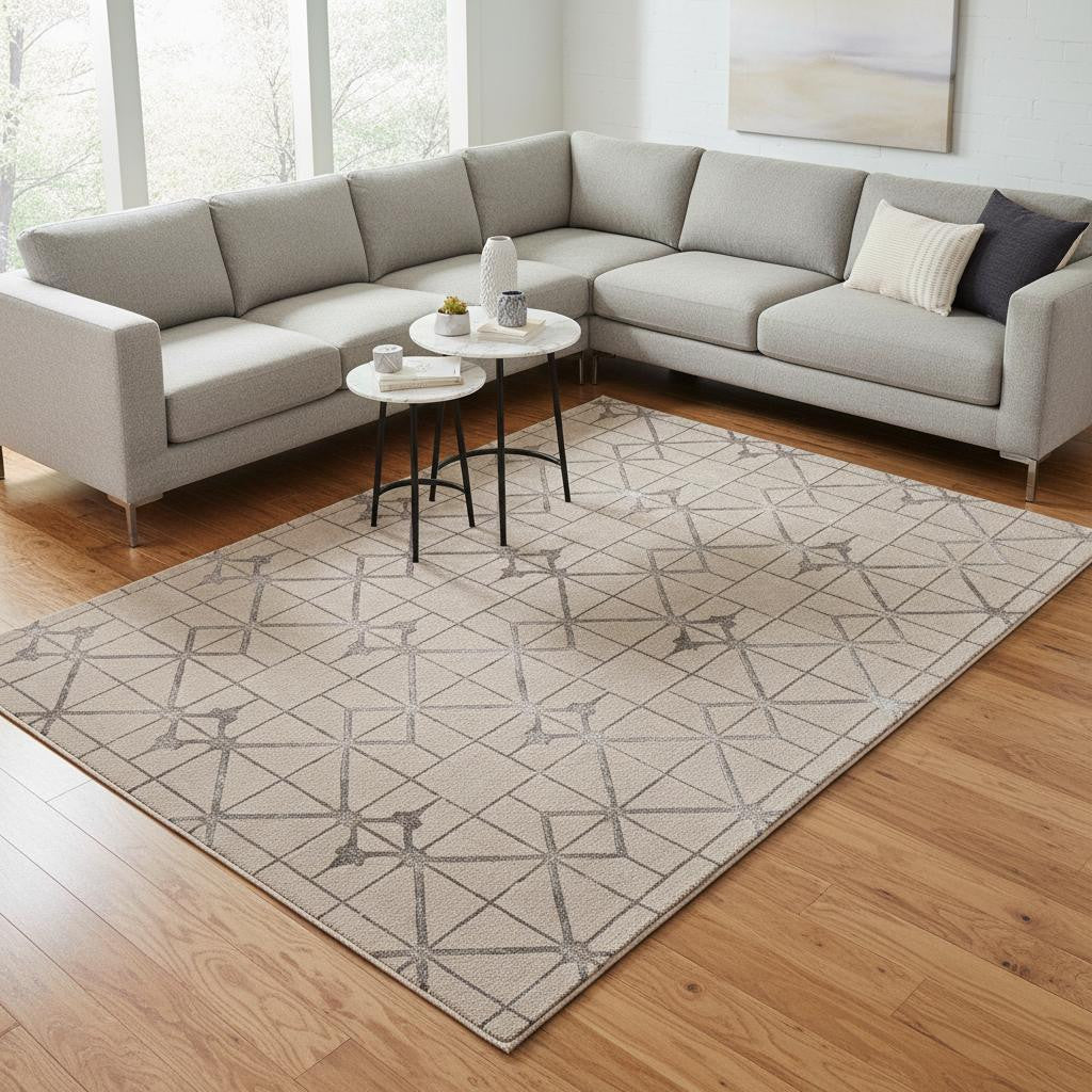3' X 5' Ivory And Brown Geometric Area Rug-Area Rugs-DECOROLALA