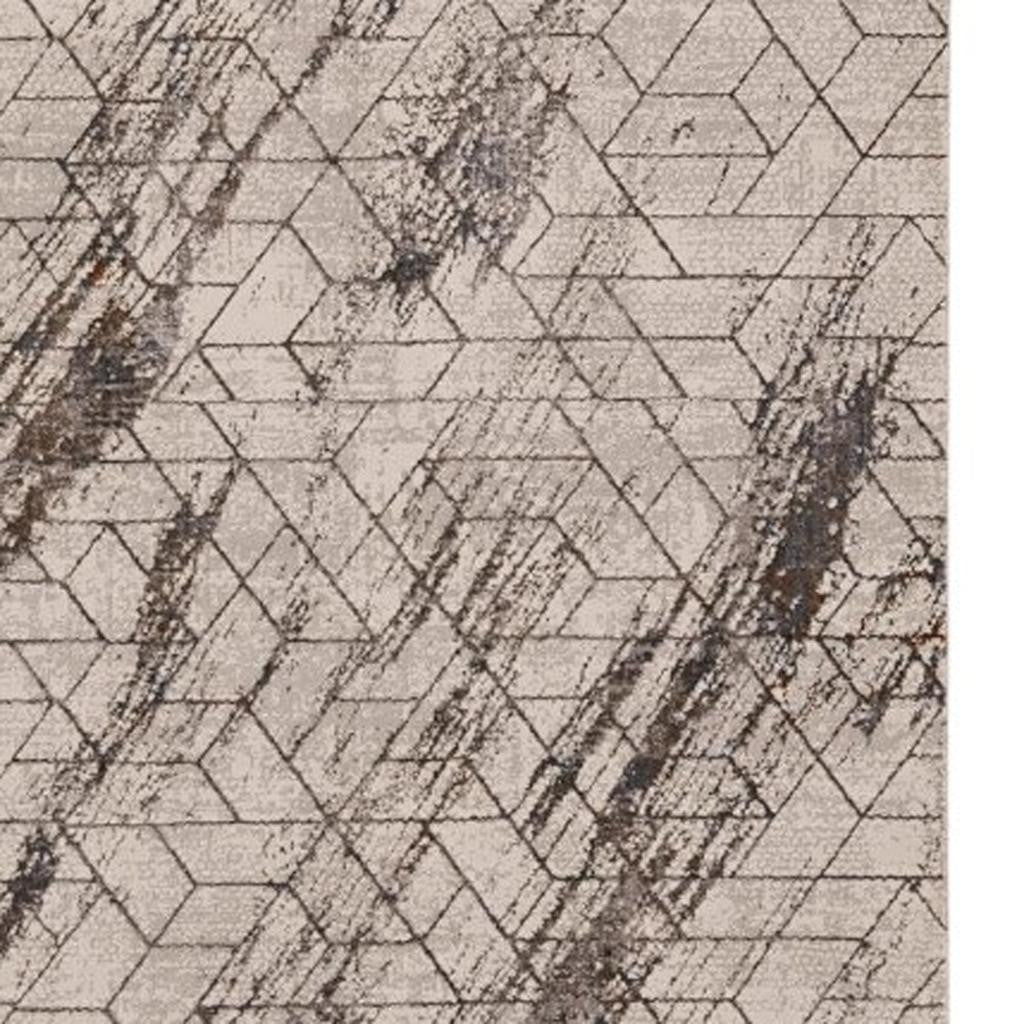 3' X 5' Ivory And Brown Geometric Area Rug-Area Rugs-DECOROLALA