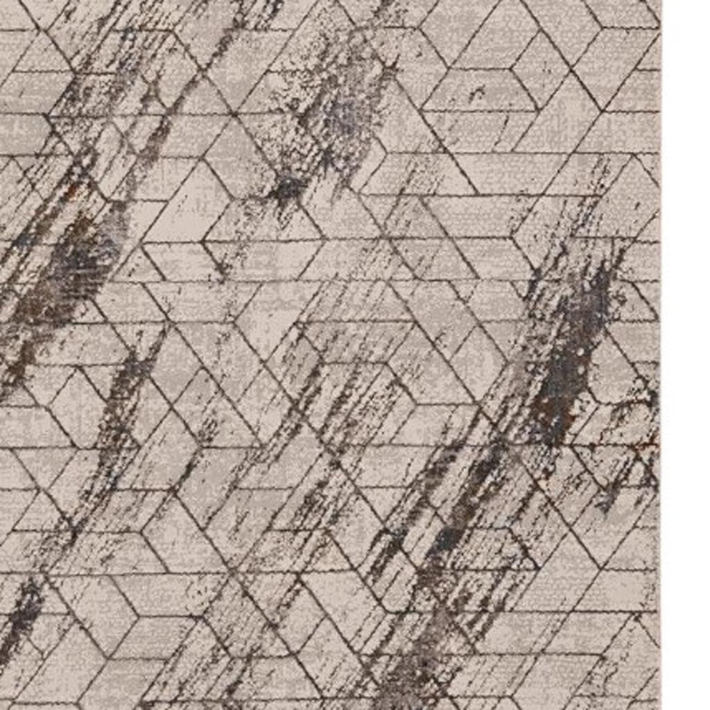 3' X 5' Ivory And Brown Geometric Area Rug-Area Rugs-DECOROLALA