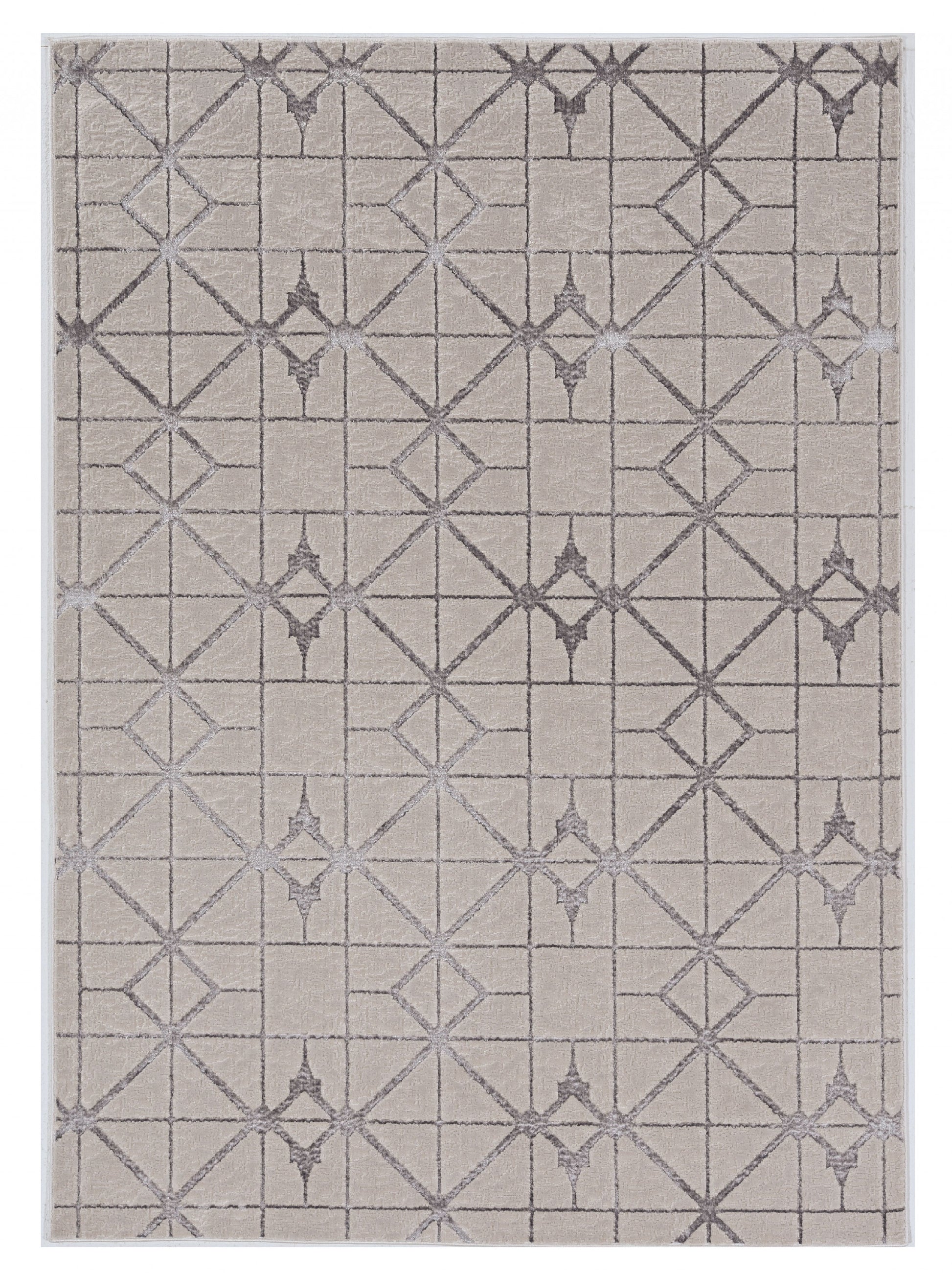 3' X 5' Ivory And Brown Geometric Area Rug-Area Rugs-DECOROLALA