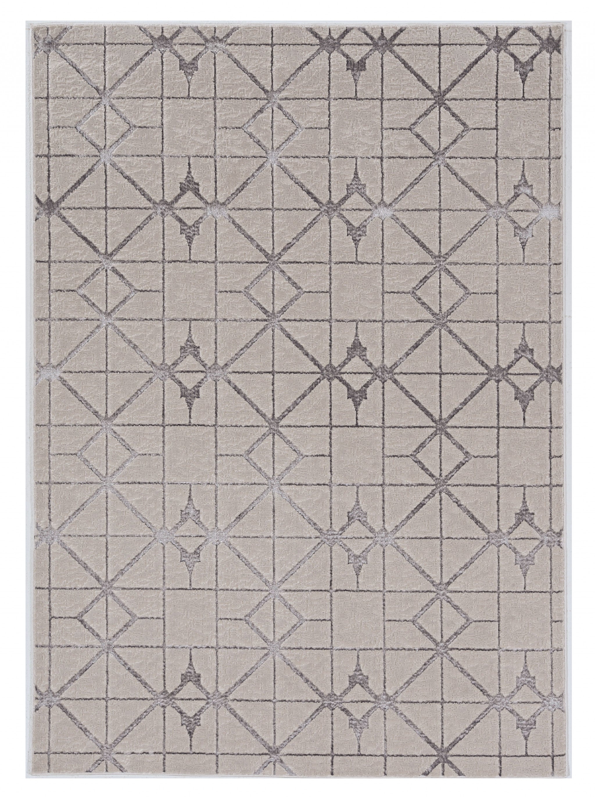 3' X 5' Ivory And Brown Geometric Area Rug-Area Rugs-DECOROLALA