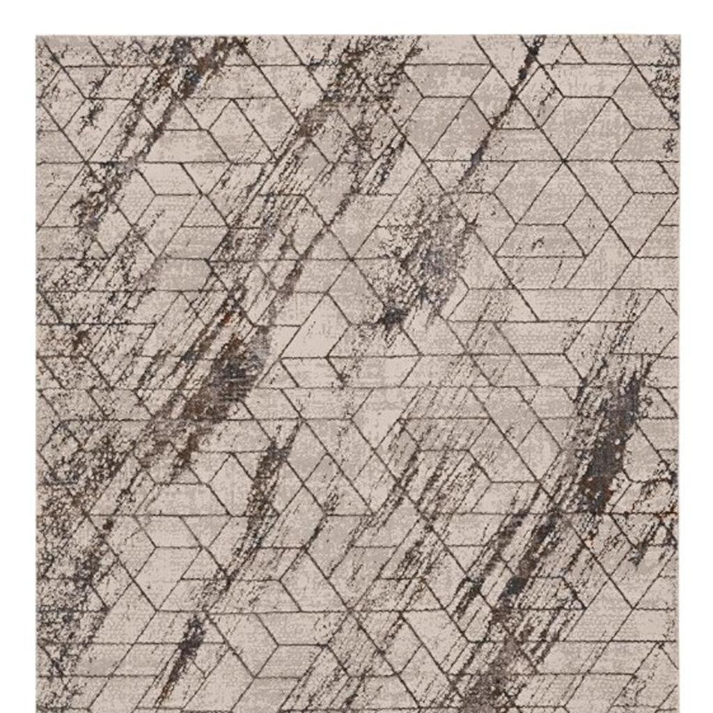 3' X 5' Ivory And Brown Geometric Area Rug-Area Rugs-DECOROLALA