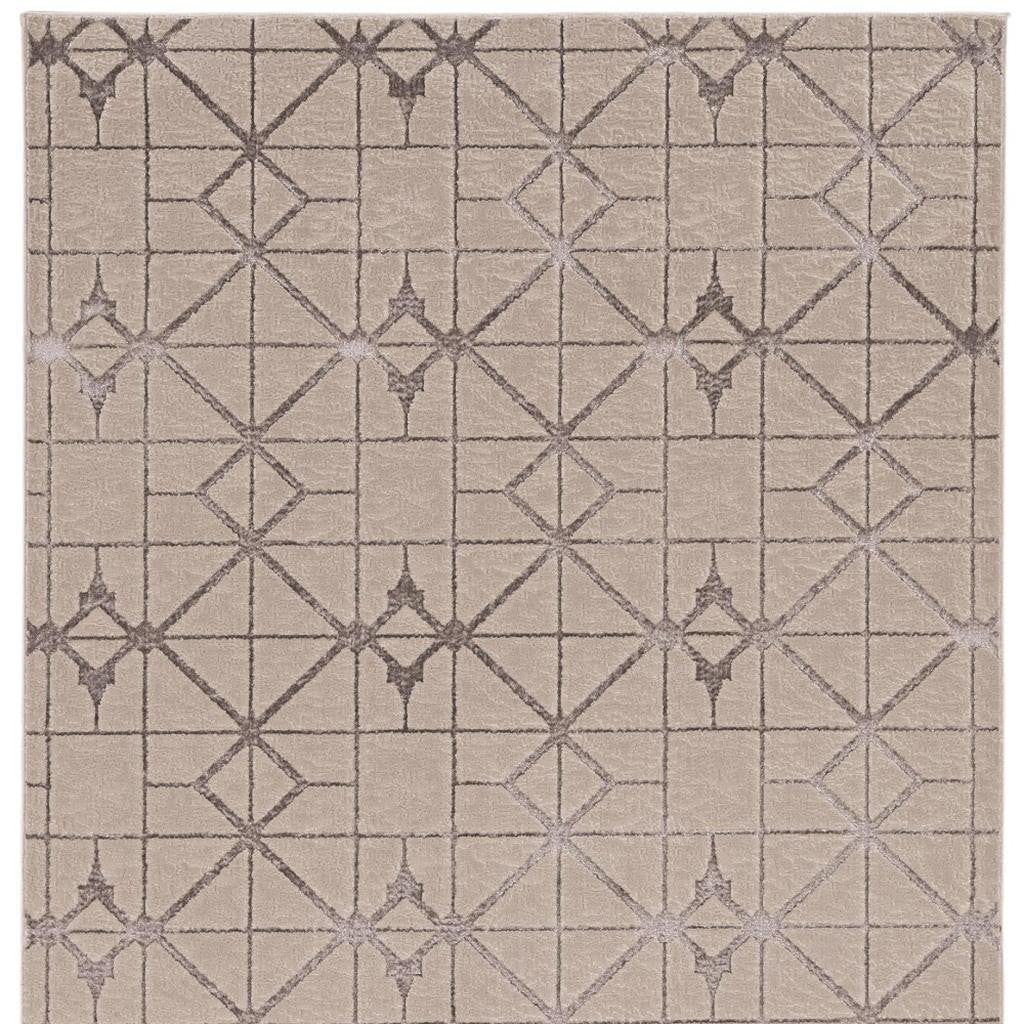 3' X 5' Ivory And Brown Geometric Area Rug-Area Rugs-DECOROLALA