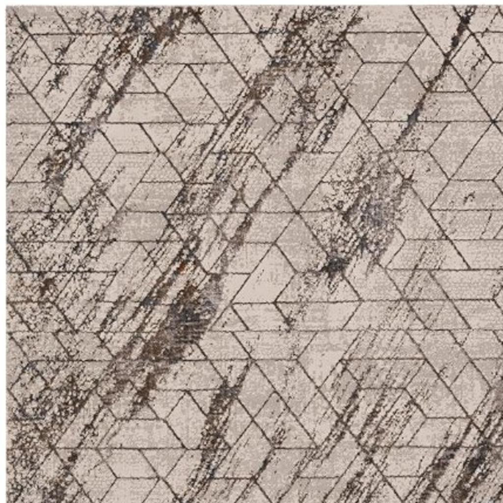 3' X 5' Ivory And Brown Geometric Area Rug-Area Rugs-DECOROLALA