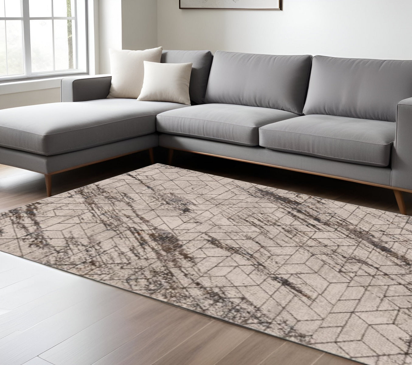 3' X 5' Ivory And Brown Geometric Area Rug-Area Rugs-DECOROLALA