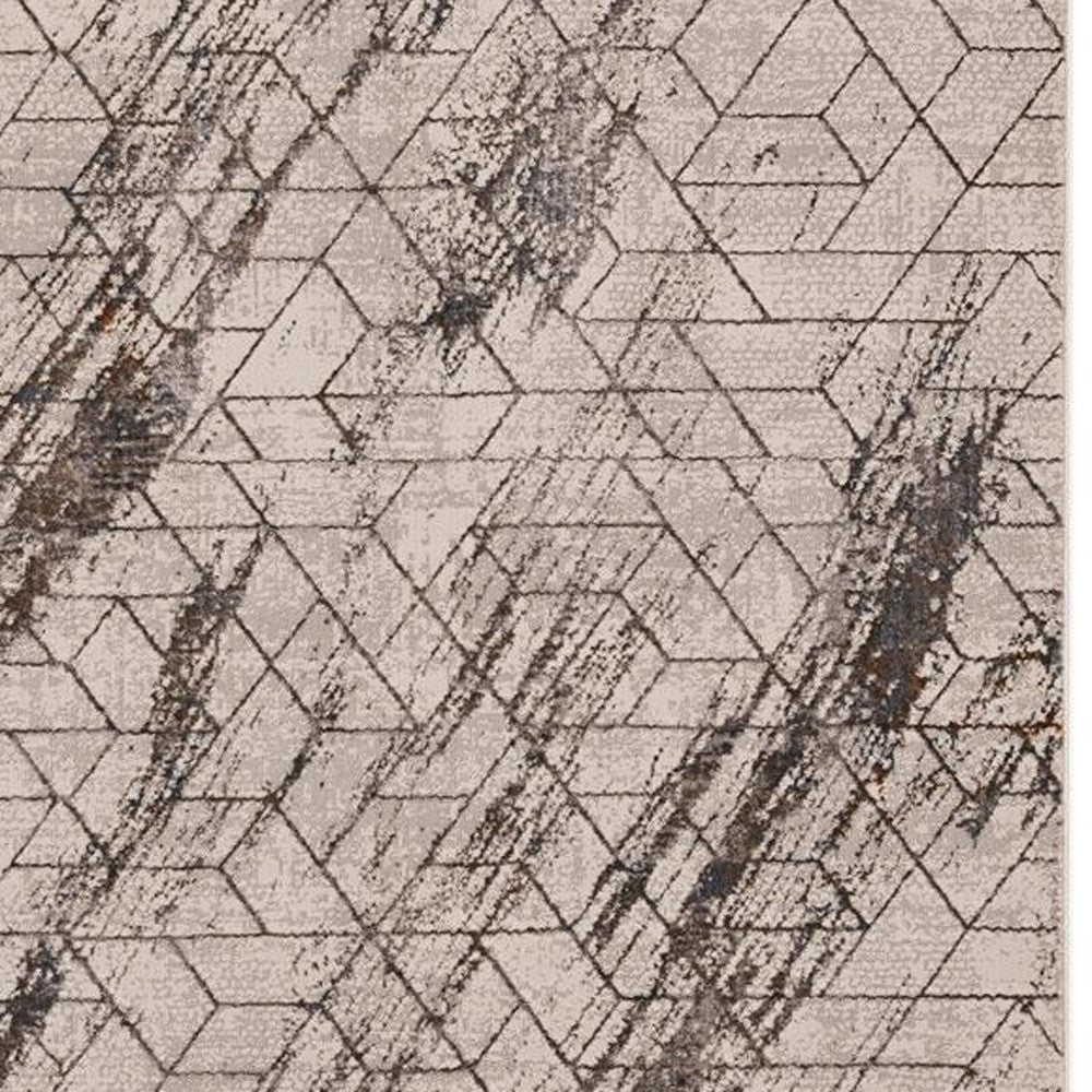 3' X 5' Ivory And Brown Geometric Area Rug-Area Rugs-DECOROLALA