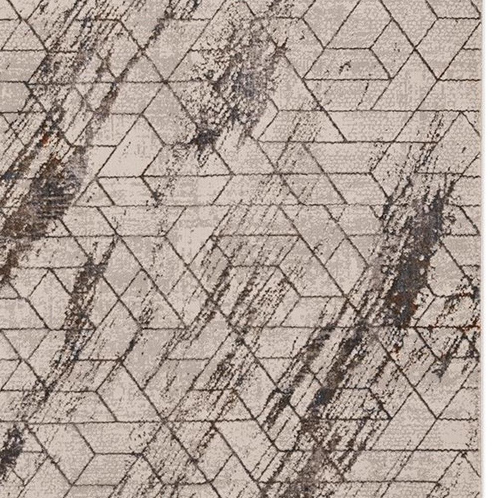 3' X 5' Ivory And Brown Geometric Area Rug-Area Rugs-DECOROLALA