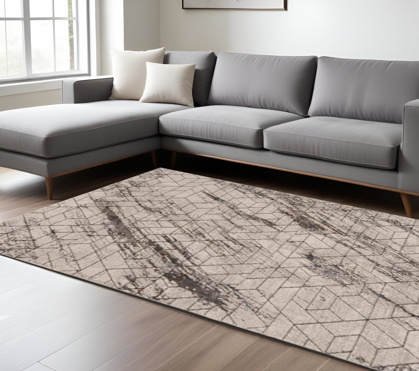 3' X 5' Ivory And Brown Geometric Area Rug-Area Rugs-DECOROLALA