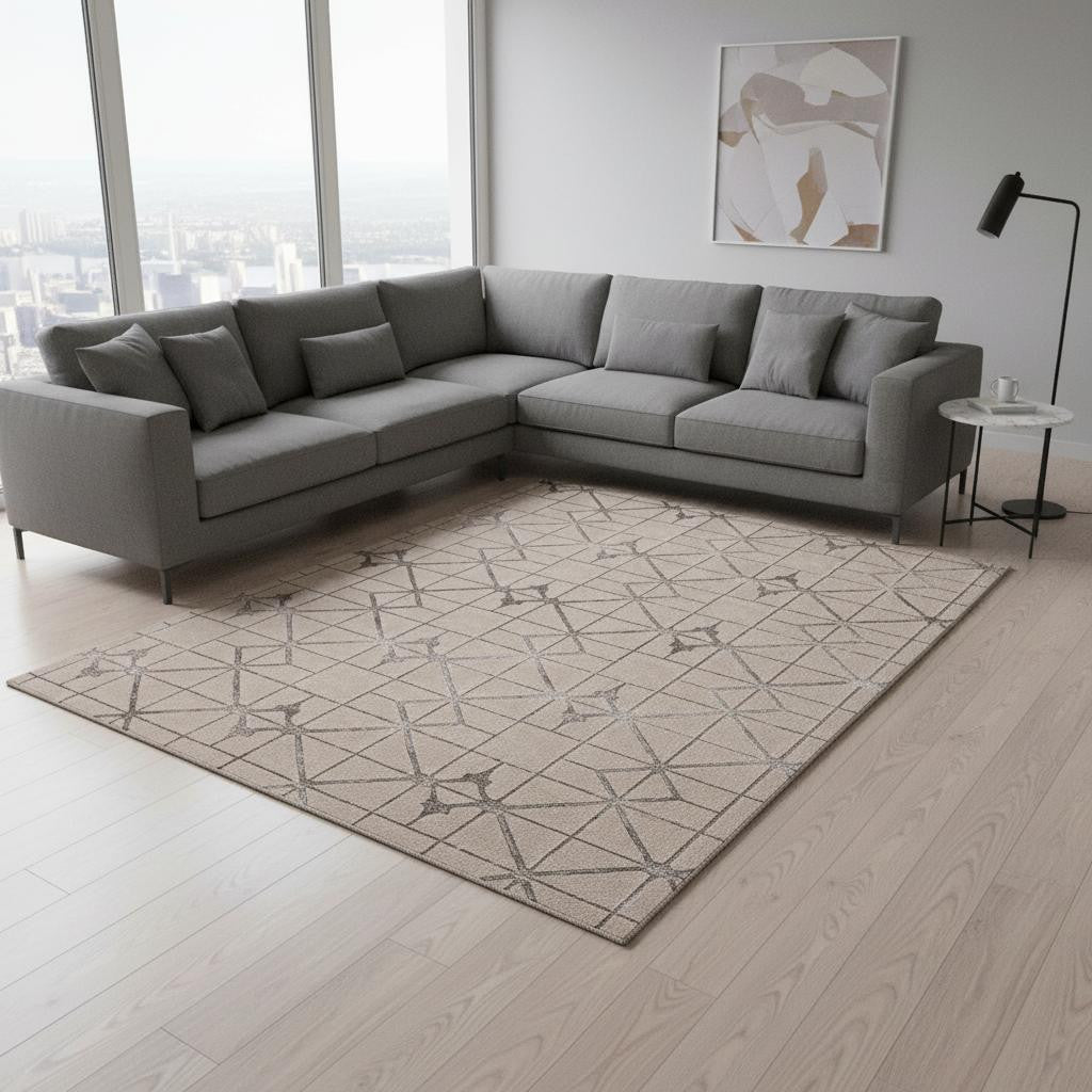 3' X 5' Ivory And Brown Geometric Area Rug-Area Rugs-DECOROLALA