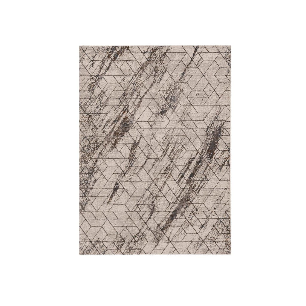 3' X 5' Ivory And Brown Geometric Area Rug-Area Rugs-DECOROLALA