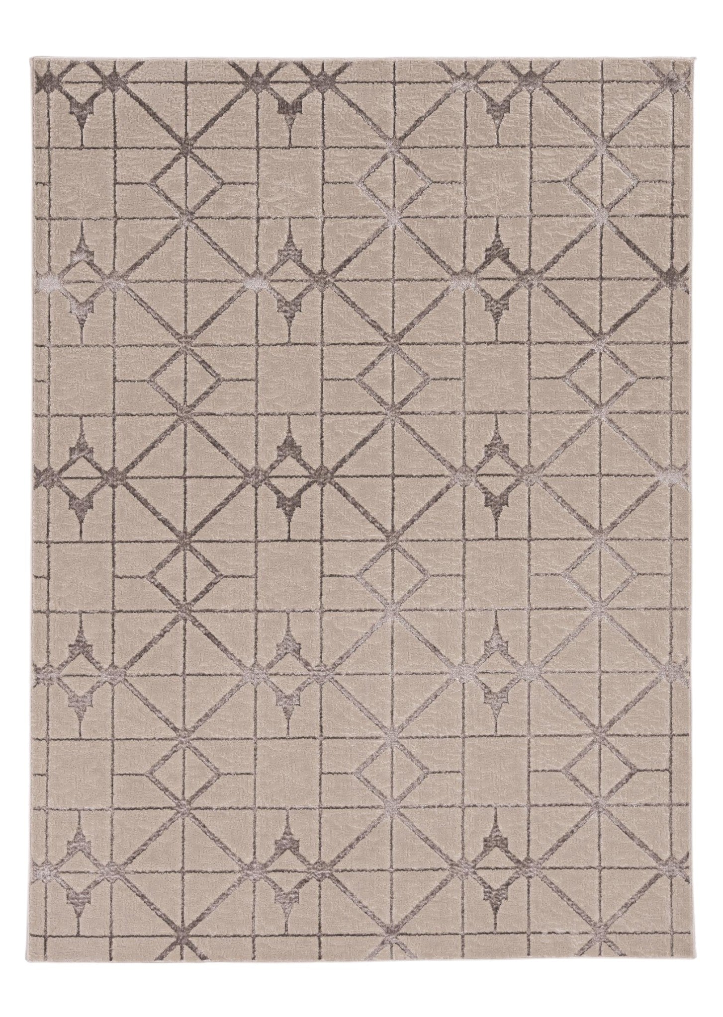 3' X 5' Ivory And Brown Geometric Area Rug-Area Rugs-DECOROLALA