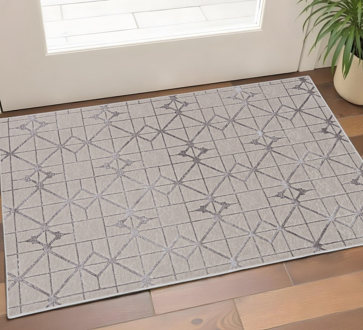 3' X 5' Ivory And Brown Geometric Area Rug-Area Rugs-DECOROLALA
