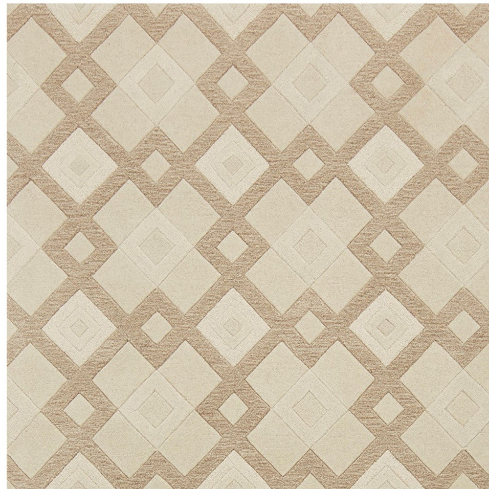 3' X 5' Ivory And Brown Wool Geometric Hand Tufted Area Rug-Area Rugs-DECOROLALA