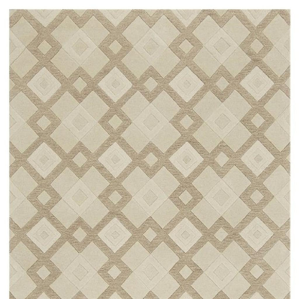 3' X 5' Ivory And Brown Wool Geometric Hand Tufted Area Rug-Area Rugs-DECOROLALA