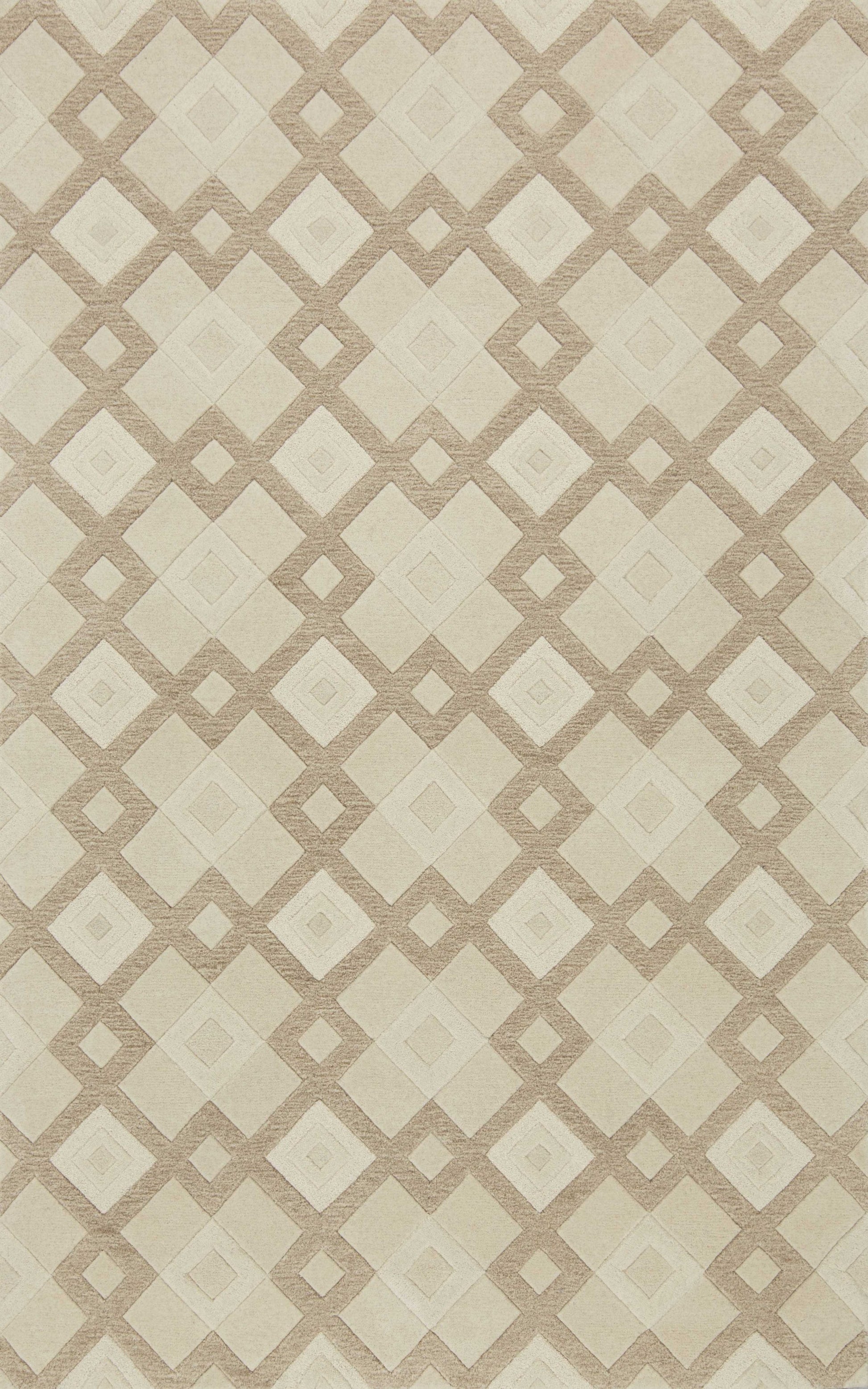 3' X 5' Ivory And Brown Wool Geometric Hand Tufted Area Rug-Area Rugs-DECOROLALA