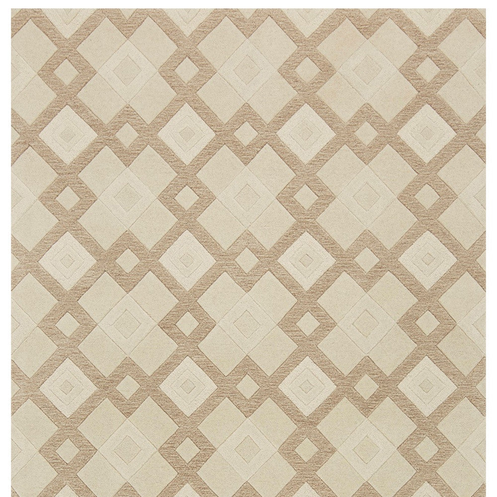 3' X 5' Ivory And Brown Wool Geometric Hand Tufted Area Rug-Area Rugs-DECOROLALA