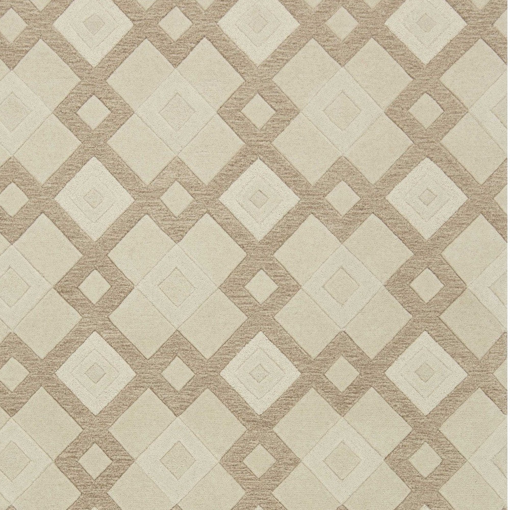 3' X 5' Ivory And Brown Wool Geometric Hand Tufted Area Rug-Area Rugs-DECOROLALA