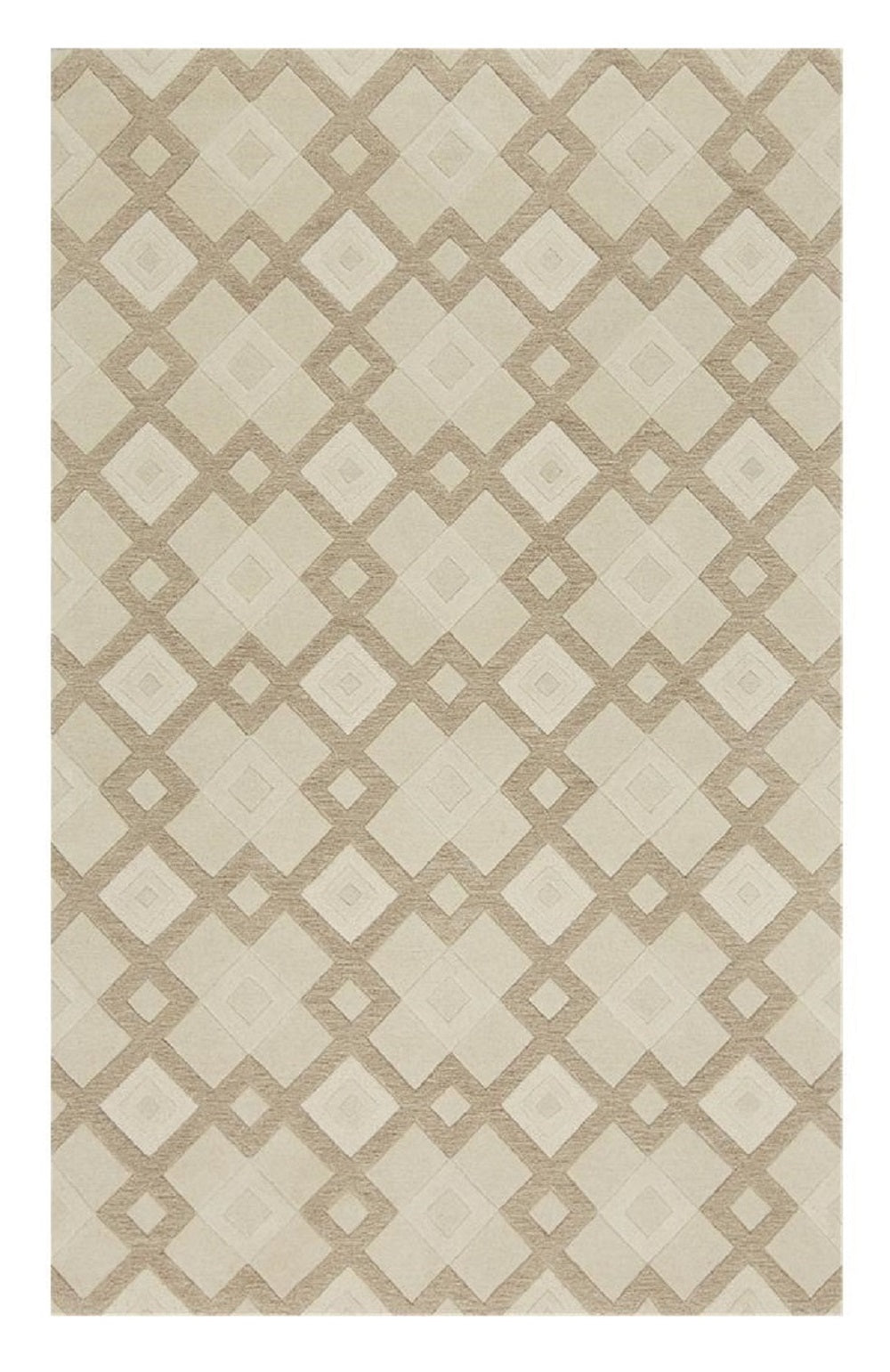 3' X 5' Ivory And Brown Wool Geometric Hand Tufted Area Rug-Area Rugs-DECOROLALA