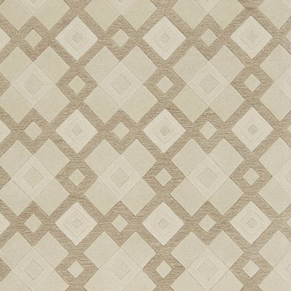 3' X 5' Ivory And Brown Wool Geometric Hand Tufted Area Rug-Area Rugs-DECOROLALA