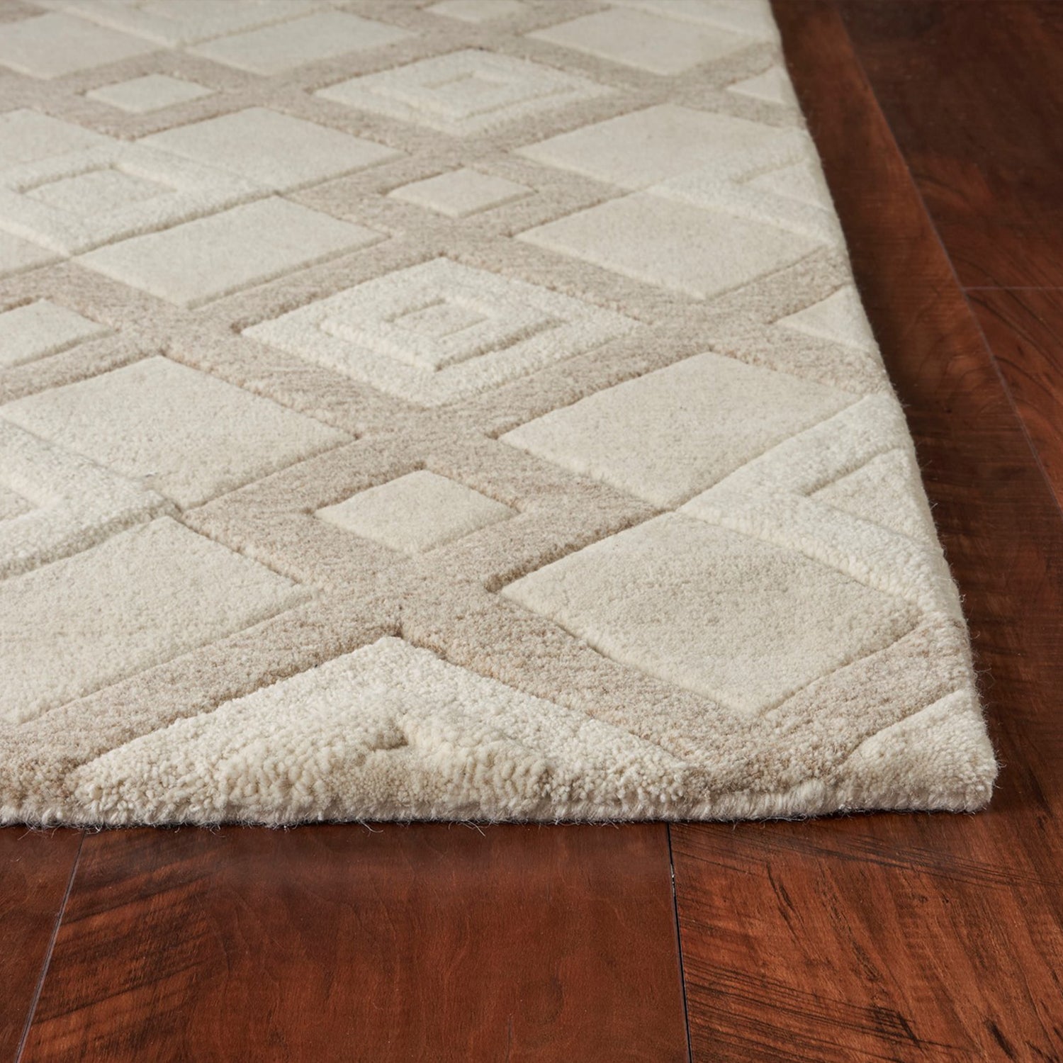 3' X 5' Ivory And Brown Wool Geometric Hand Tufted Area Rug-Area Rugs-DECOROLALA