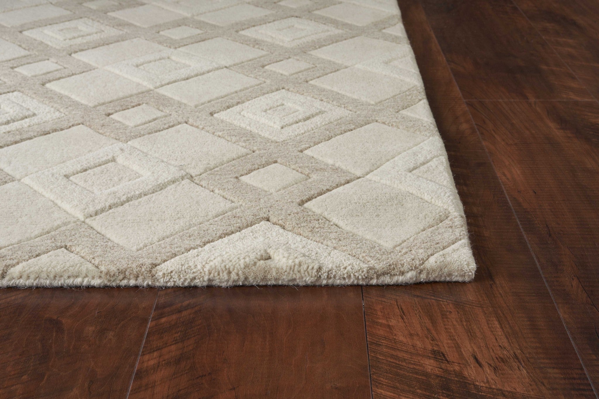 3' X 5' Ivory And Brown Wool Geometric Hand Tufted Area Rug-Area Rugs-DECOROLALA