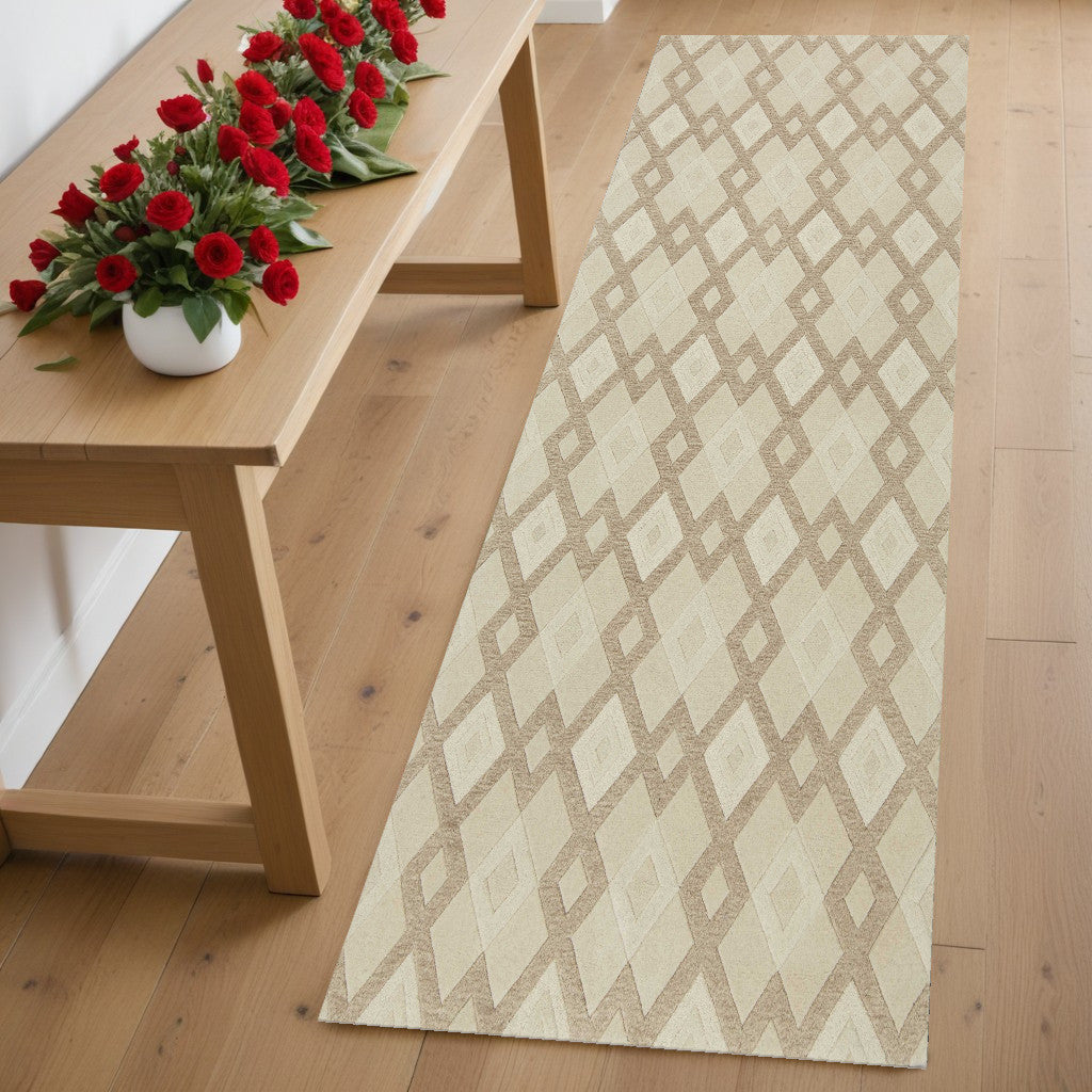 3' X 5' Ivory And Brown Wool Geometric Hand Tufted Area Rug-Area Rugs-DECOROLALA