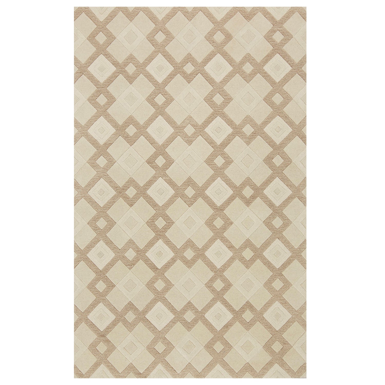 3' X 5' Ivory And Brown Wool Geometric Hand Tufted Area Rug-Area Rugs-DECOROLALA