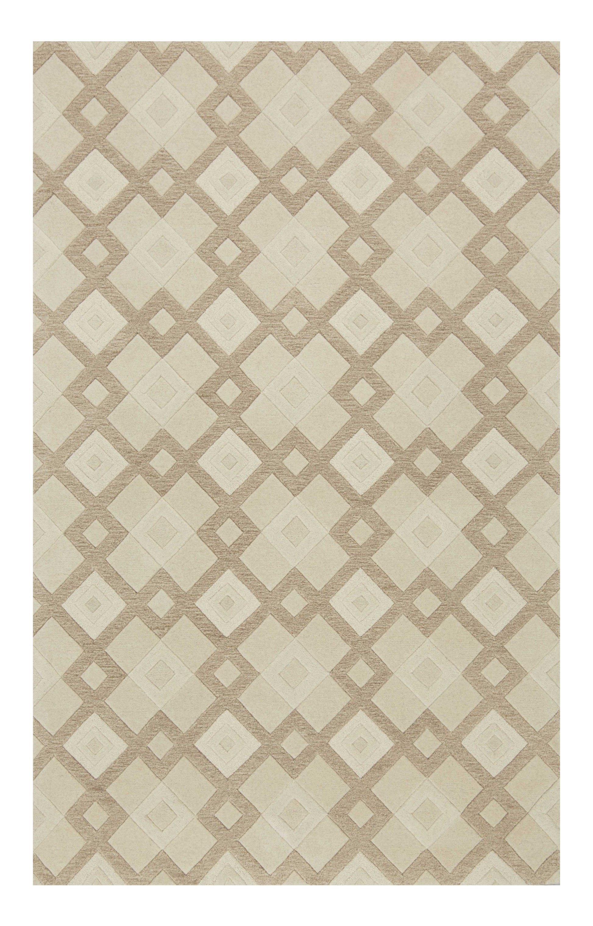 3' X 5' Ivory And Brown Wool Geometric Hand Tufted Area Rug-Area Rugs-DECOROLALA