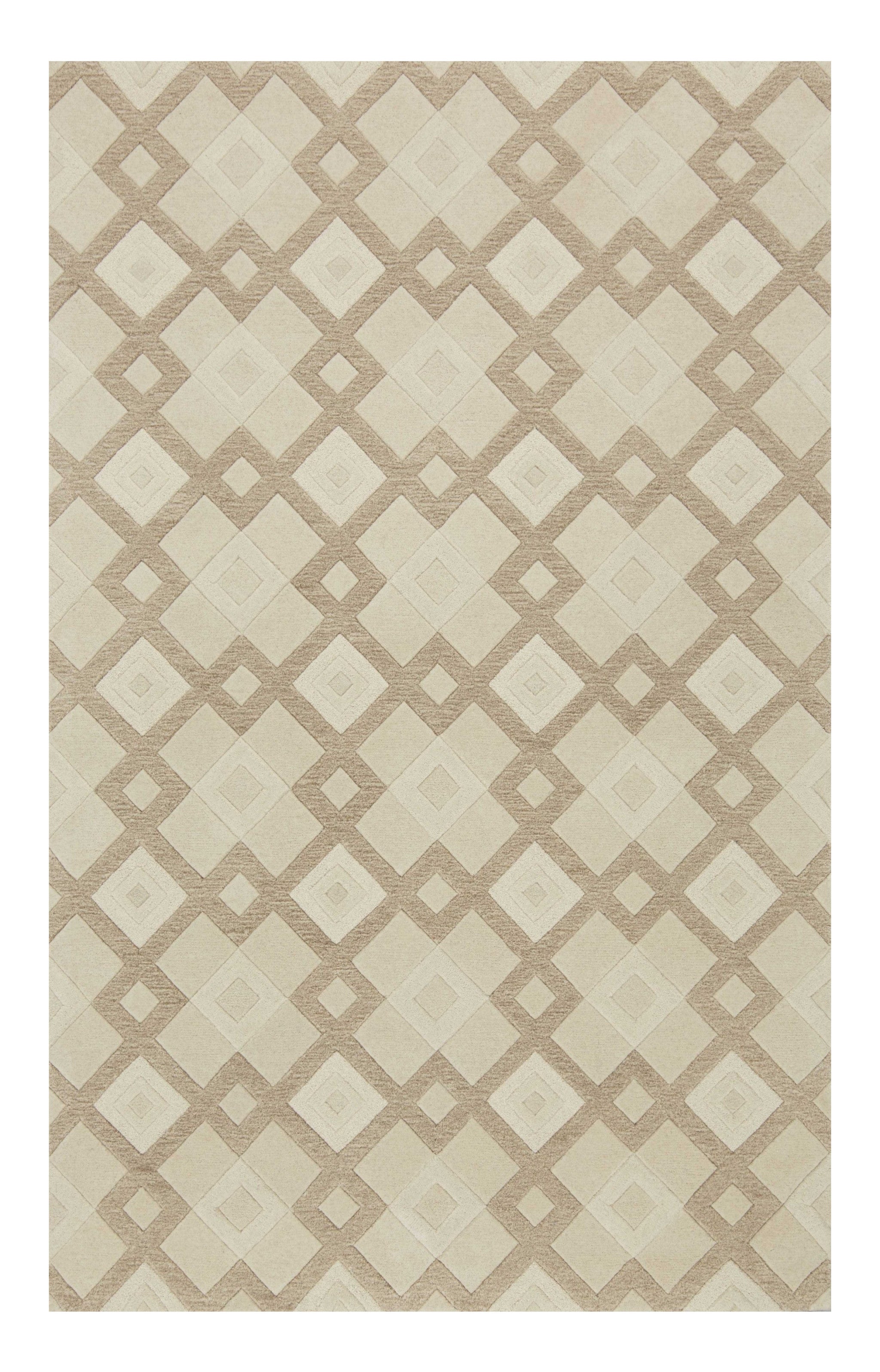 3' X 5' Ivory And Brown Wool Geometric Hand Tufted Area Rug-Area Rugs-DECOROLALA