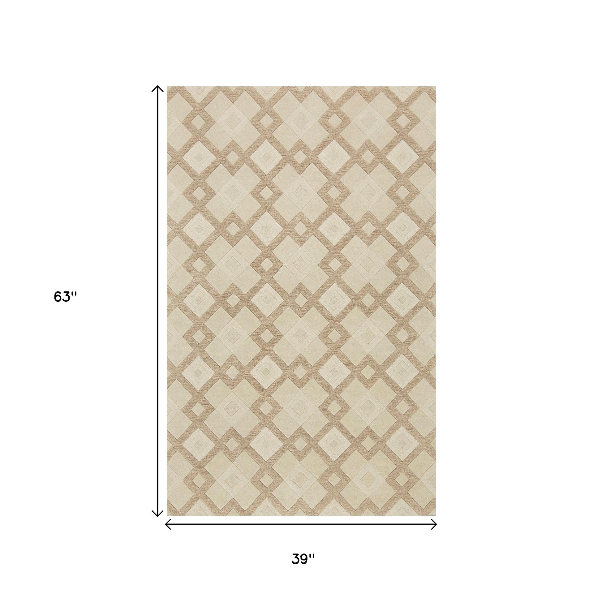 3' X 5' Ivory And Brown Wool Geometric Hand Tufted Area Rug-Area Rugs-DECOROLALA