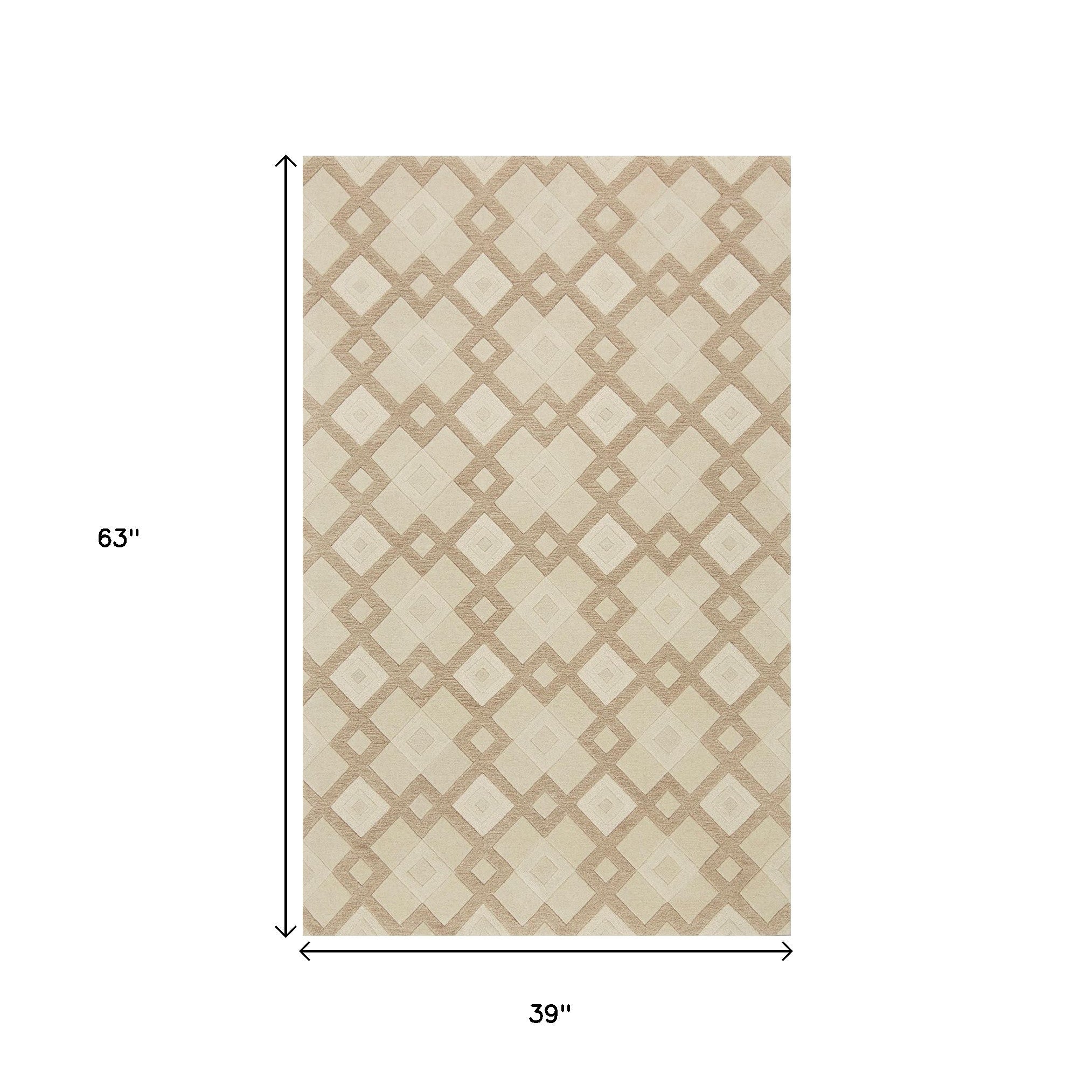 3' X 5' Ivory And Brown Wool Geometric Hand Tufted Area Rug-Area Rugs-DECOROLALA