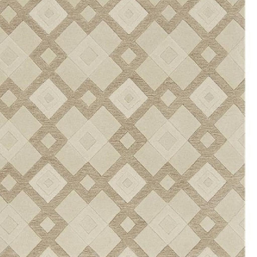 3' X 5' Ivory And Brown Wool Geometric Hand Tufted Area Rug-Area Rugs-DECOROLALA