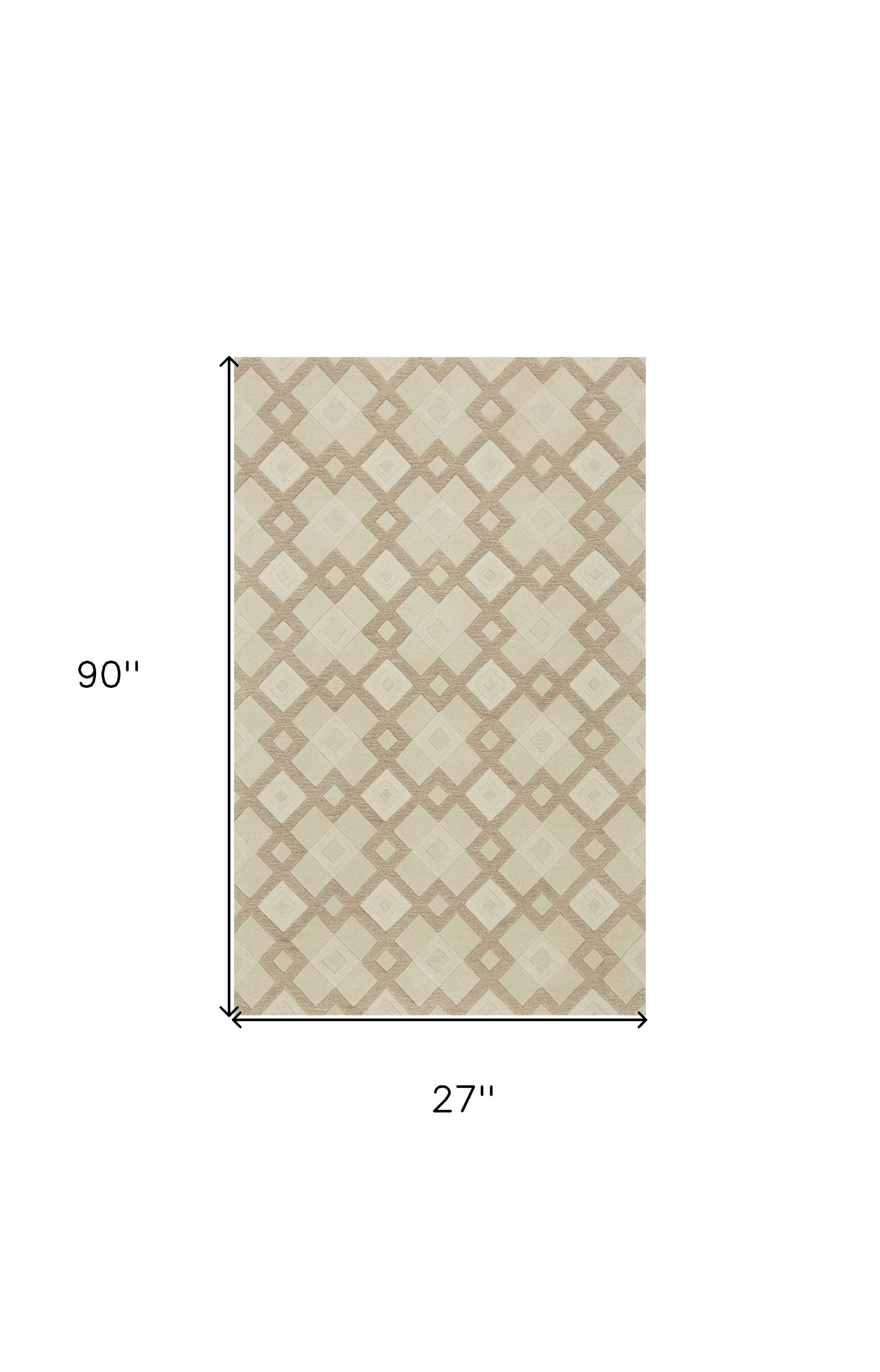 3' X 5' Ivory And Brown Wool Geometric Hand Tufted Area Rug-Area Rugs-DECOROLALA