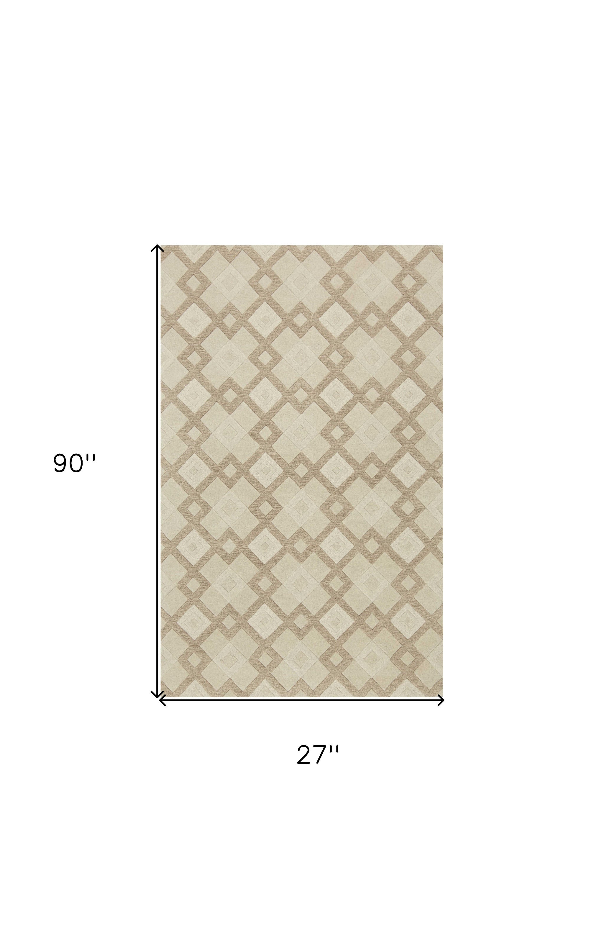 3' X 5' Ivory And Brown Wool Geometric Hand Tufted Area Rug-Area Rugs-DECOROLALA