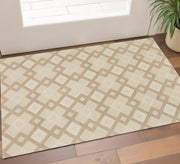 3' X 5' Ivory And Brown Wool Geometric Hand Tufted Area Rug-Area Rugs-DECOROLALA