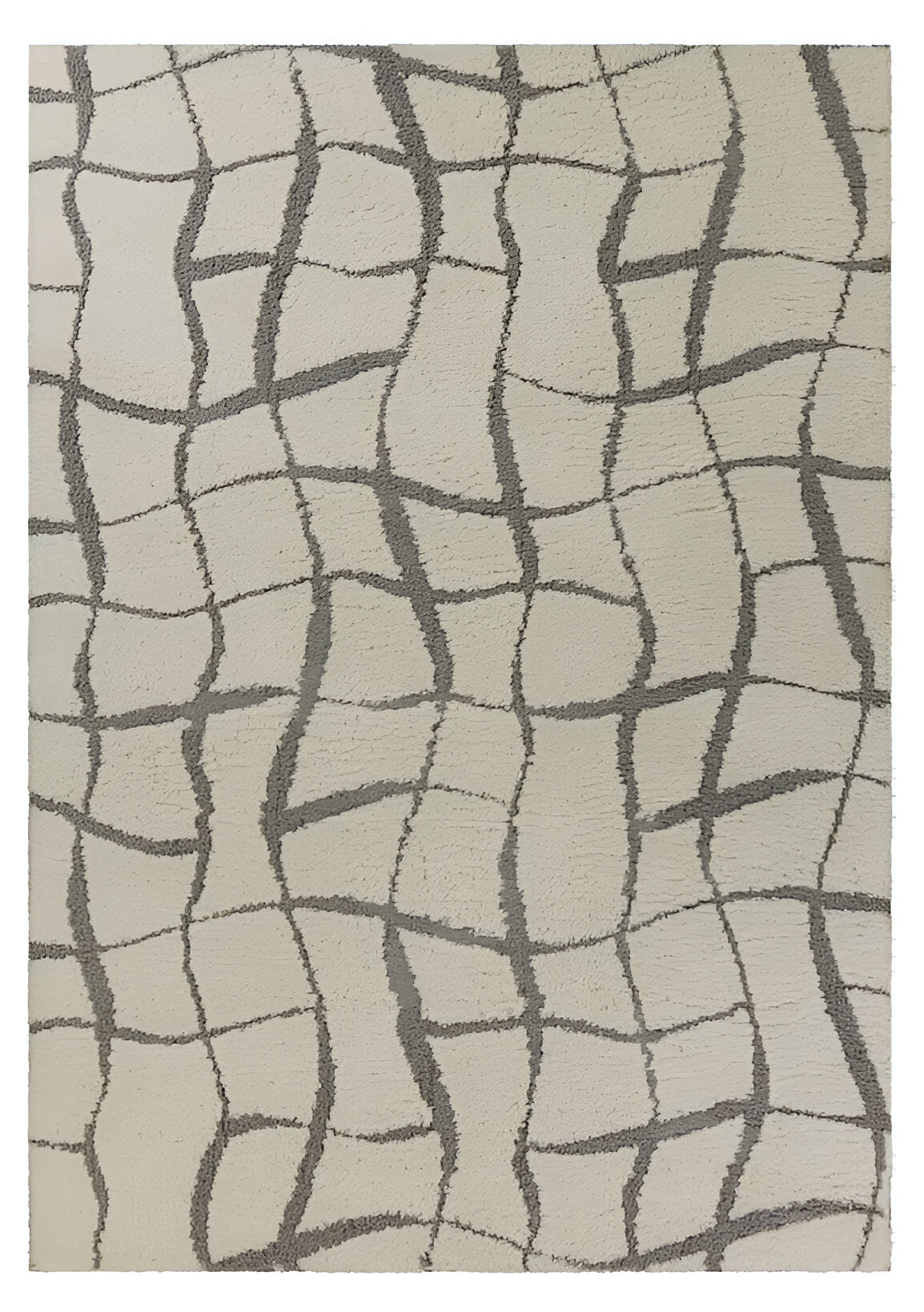 3' X 5' Ivory And Dark Gray Abstract Shag Area Rug-Area Rugs-DECOROLALA