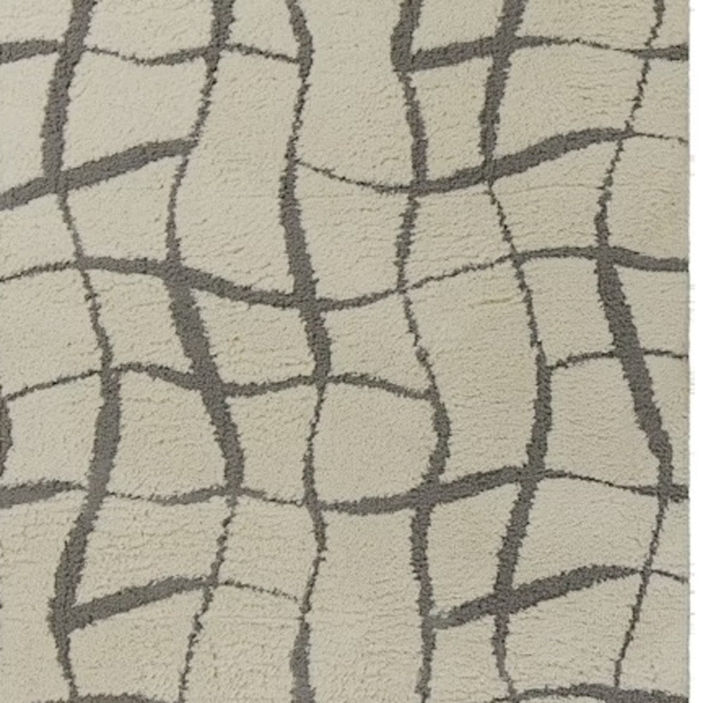 3' X 5' Ivory And Dark Gray Abstract Shag Area Rug-Area Rugs-DECOROLALA