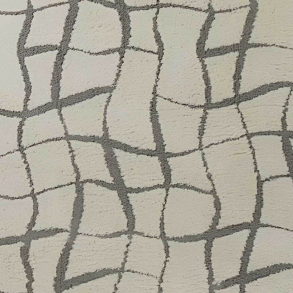 3' X 5' Ivory And Dark Gray Abstract Shag Area Rug-Area Rugs-DECOROLALA