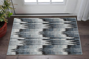 3' X 5' Ivory Blue And Gray Abstract Area Rug-Area Rugs-DECOROLALA