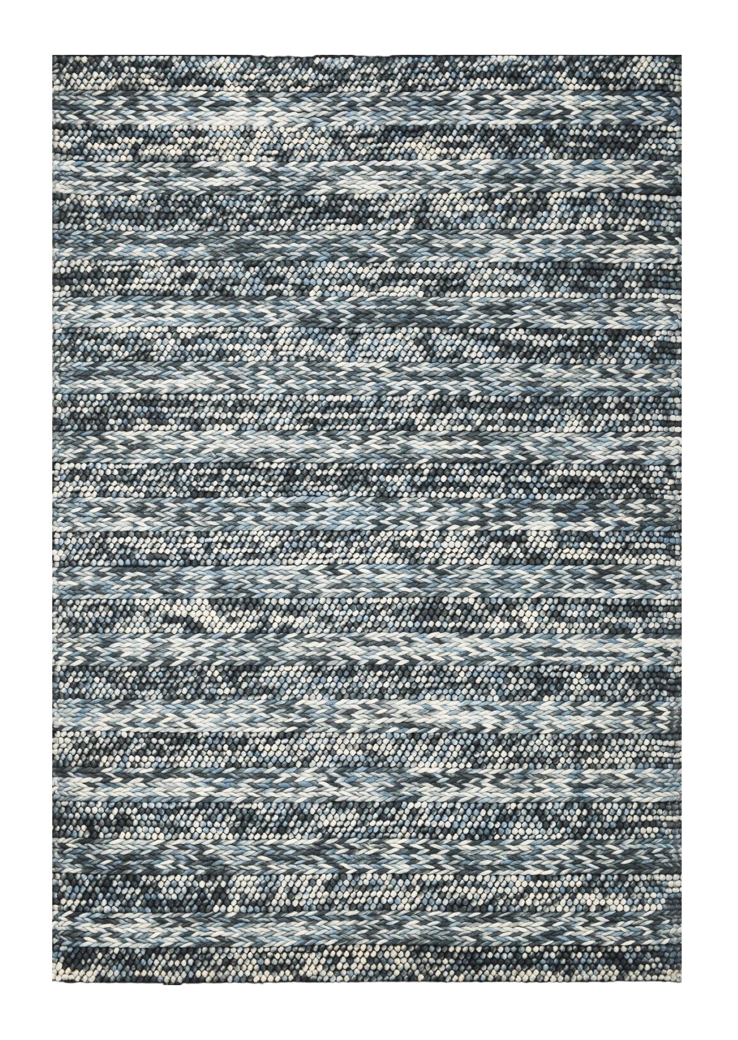 3' X 5' Ivory Blue And Gray Wool Striped Hand Woven Area Rug-Area Rugs-DECOROLALA