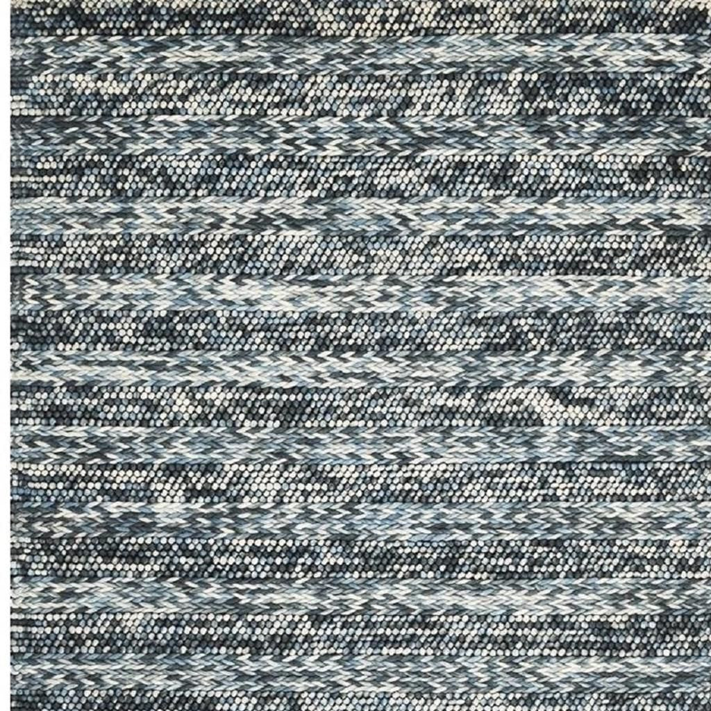 3' X 5' Ivory Blue And Gray Wool Striped Hand Woven Area Rug-Area Rugs-DECOROLALA