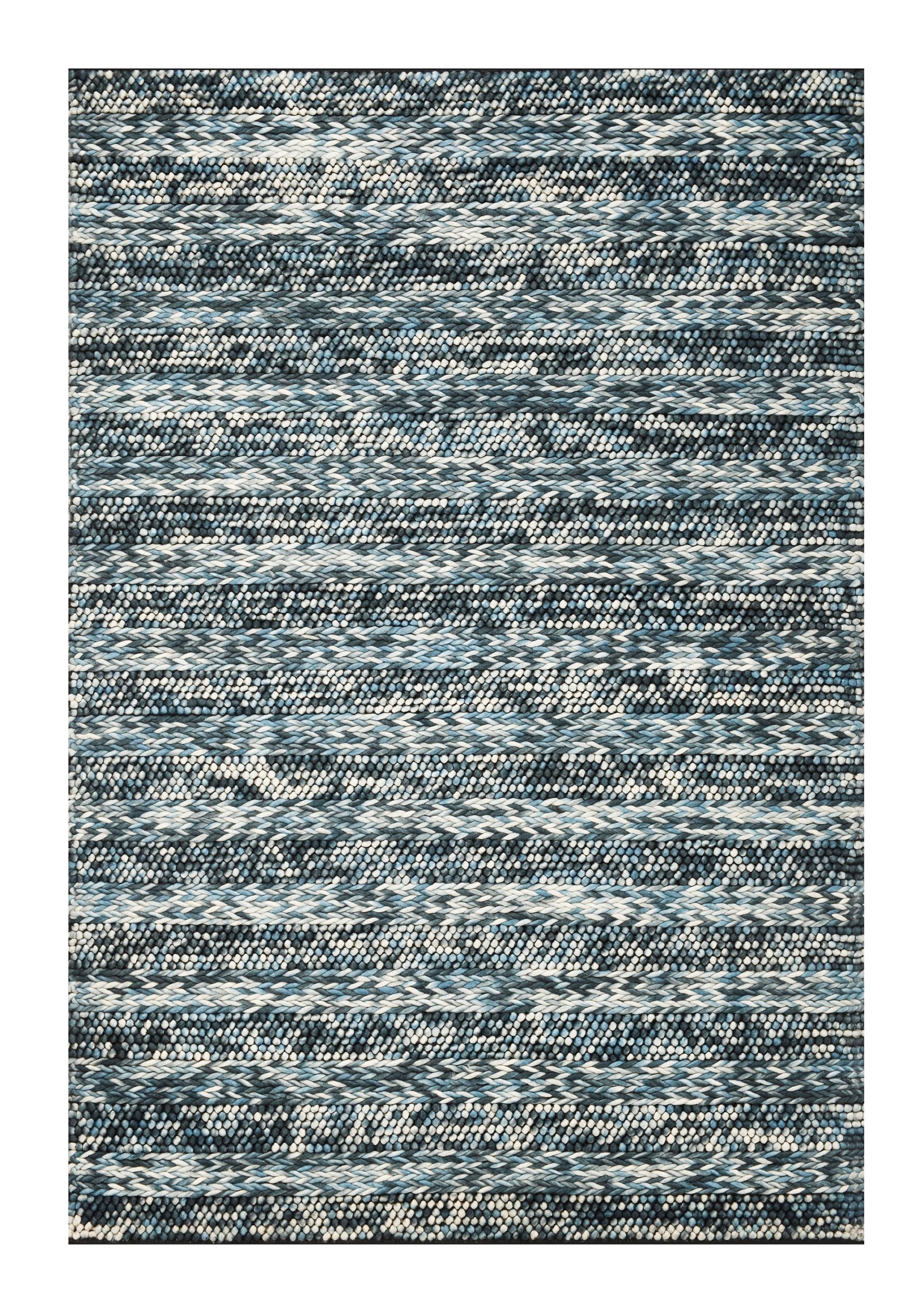 3' X 5' Ivory Blue And Gray Wool Striped Hand Woven Area Rug-Area Rugs-DECOROLALA