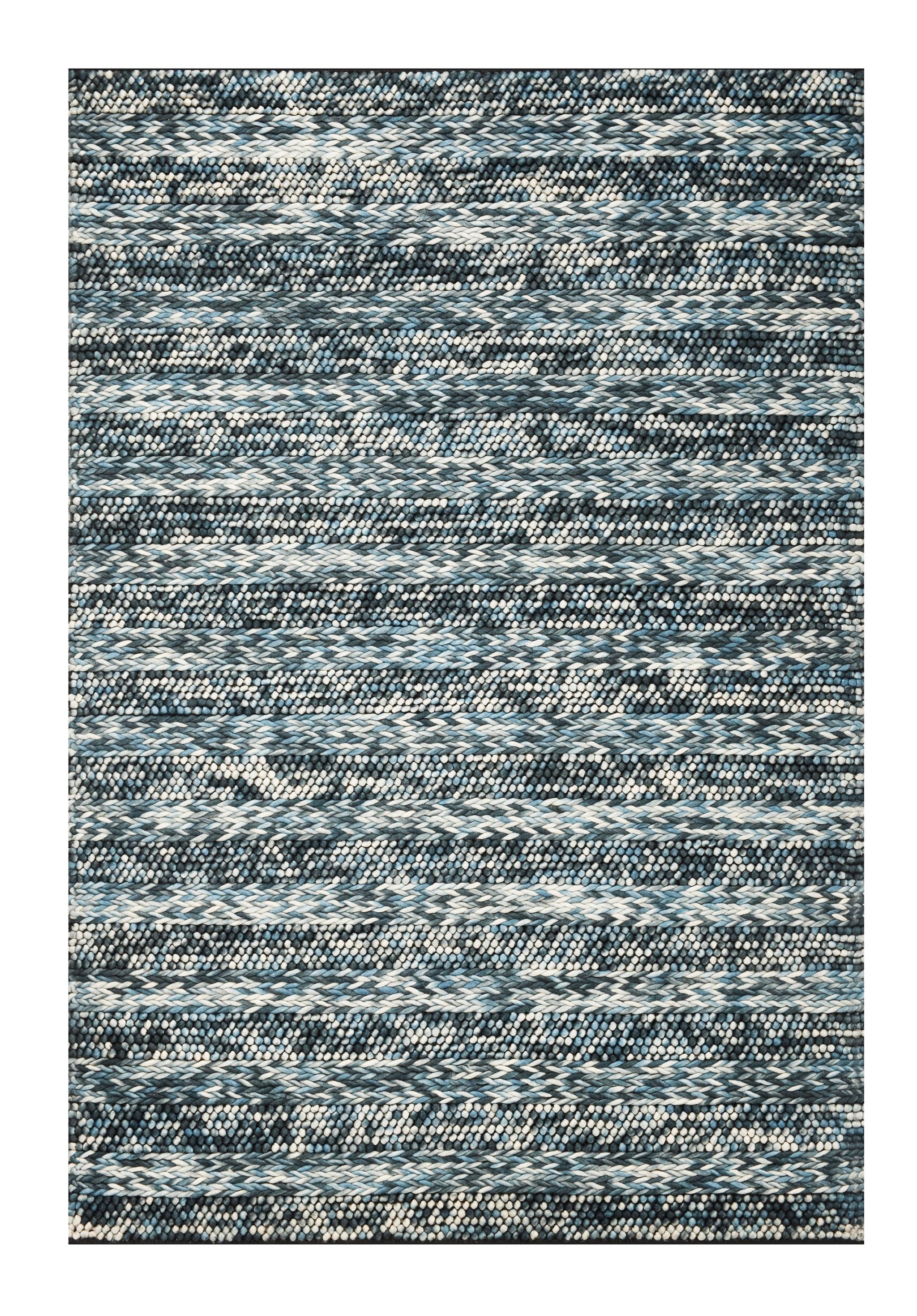 3' X 5' Ivory Blue And Gray Wool Striped Hand Woven Area Rug-Area Rugs-DECOROLALA