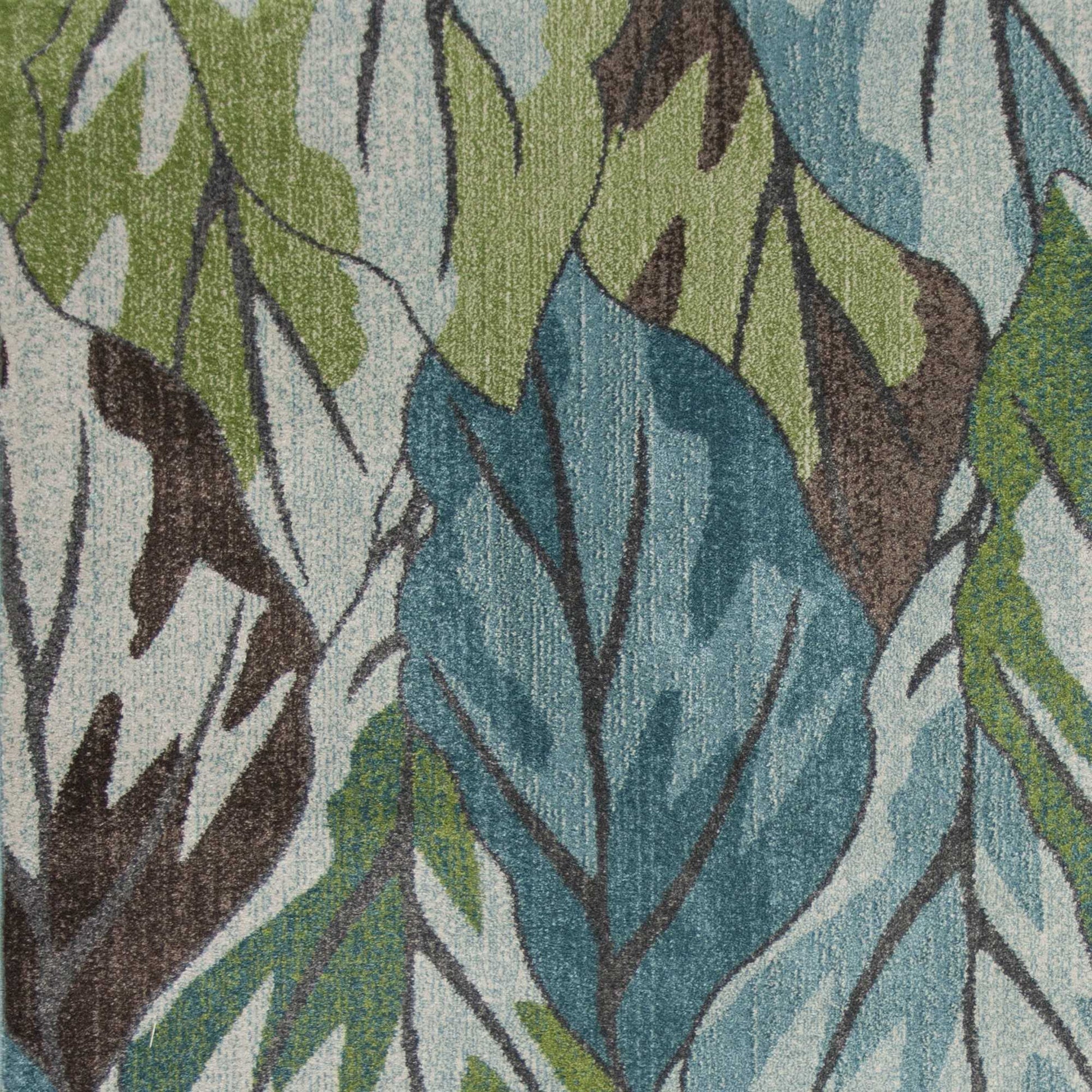3' X 5' Ivory Blue And Green Botanical Leaves Area Rug-Area Rugs-DECOROLALA