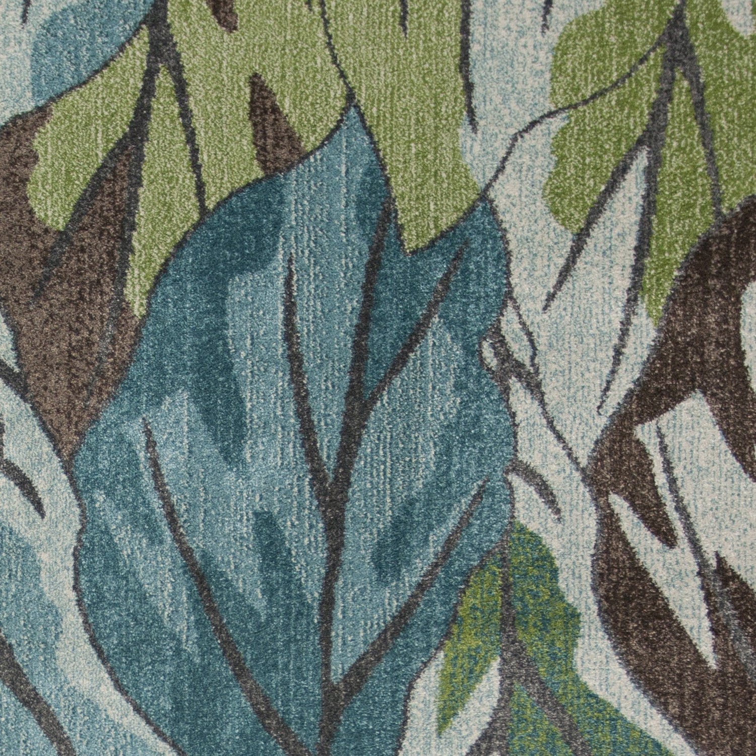 3' X 5' Ivory Blue And Green Botanical Leaves Area Rug-Area Rugs-DECOROLALA