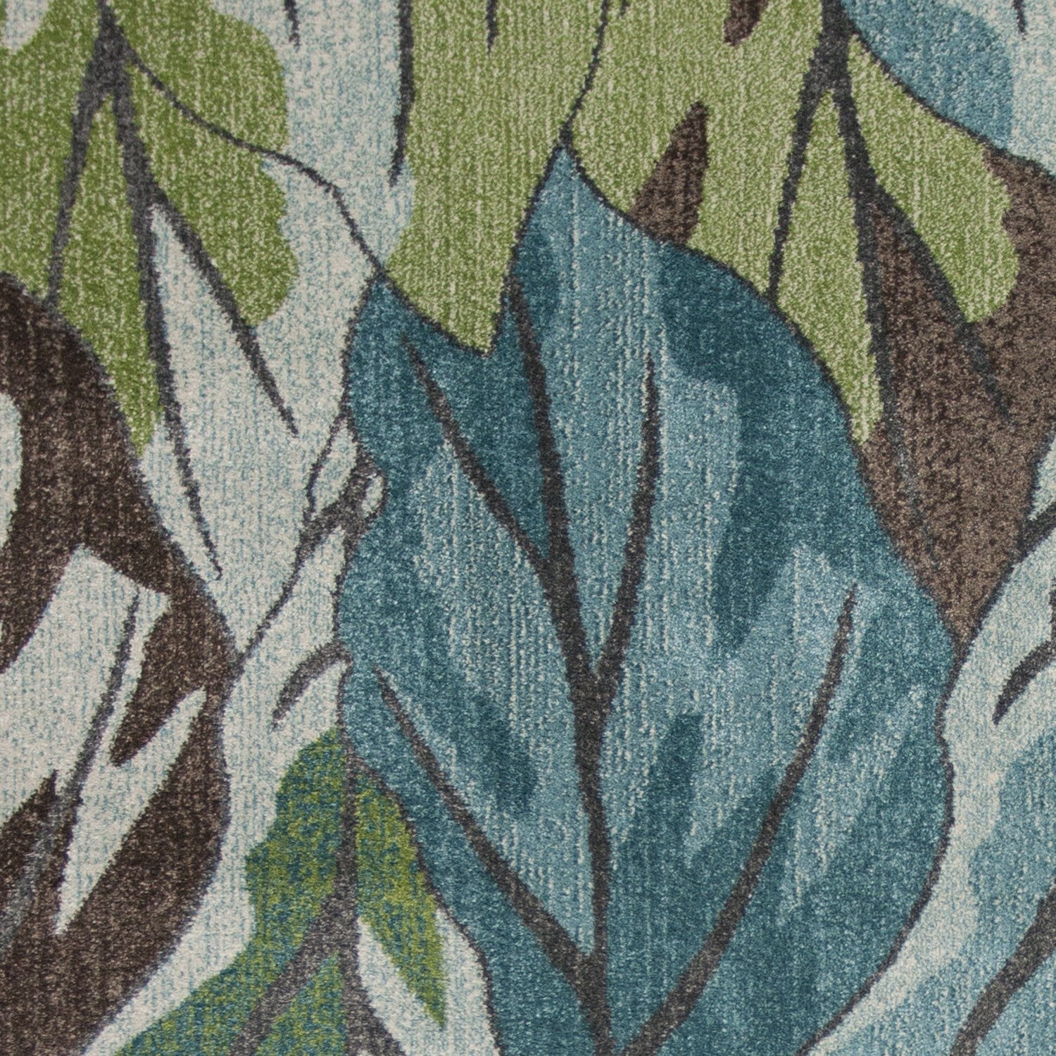 3' X 5' Ivory Blue And Green Botanical Leaves Area Rug-Area Rugs-DECOROLALA