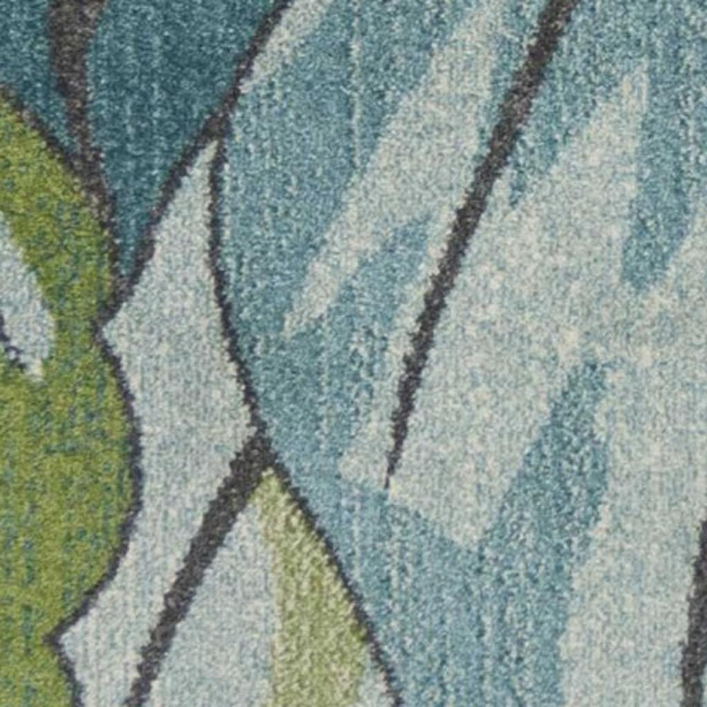 3' X 5' Ivory Blue And Green Botanical Leaves Area Rug-Area Rugs-DECOROLALA